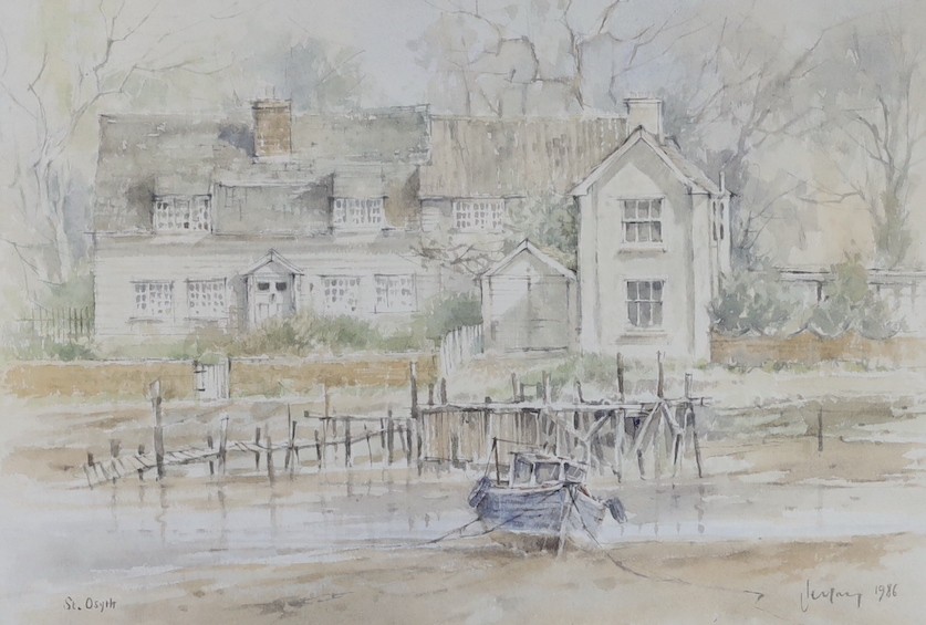 Nigel Price (1933-), watercolour, Trees above a sand quarry, signed and dated '85, 21 x 16cm and two watercolours by Terry Jeffrey of St Osyth and Brightlingsea, largest 24 x 36cm